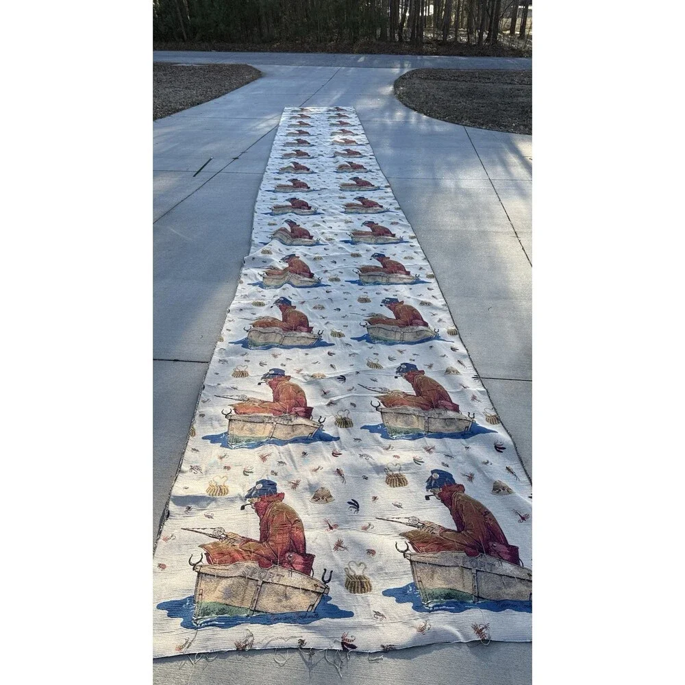 Norman Rockwell Vintage Fabric 4.5ft x 32ft Fishing Tapestry Yardage Textile